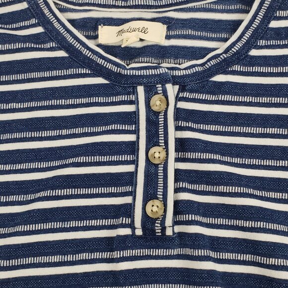 Madewell XXS Blue White Stripe Womens T-shirt Top Summer Spring Buttons - Picture 5 of 13